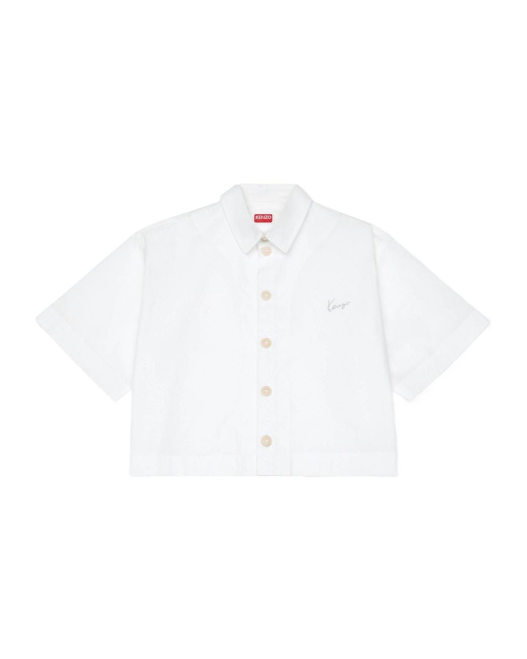 KENZO White Cropped Logo Embroidered Shirt