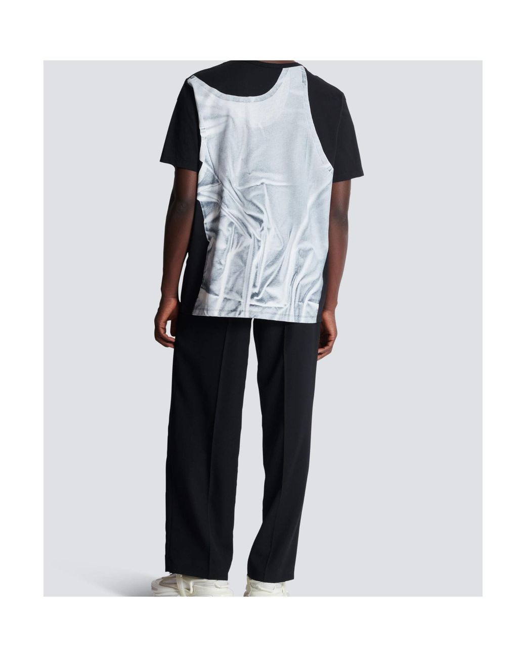 Balmain Black T-Shirt With Tank Top Print for men