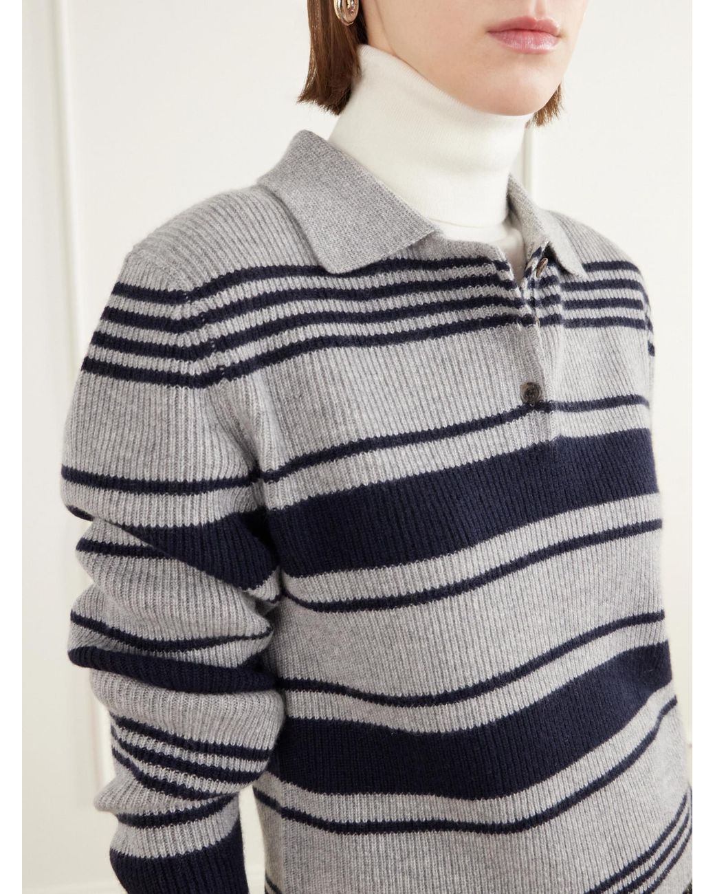 Lisa Yang Blue Striped Ribbed Cashmere Sweater