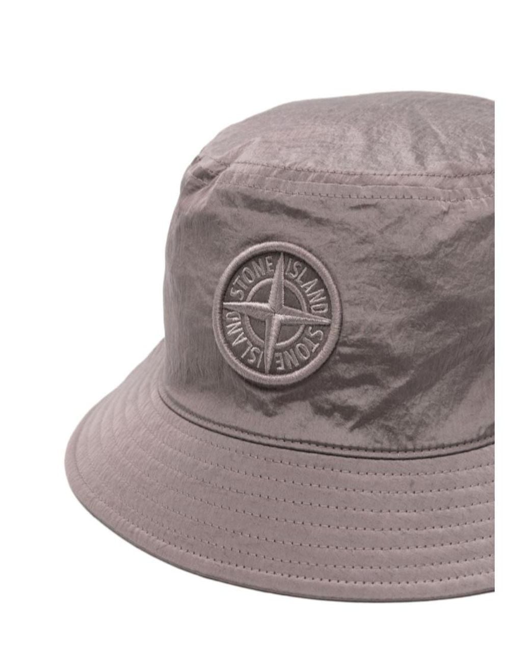 Stone Island Gray Logo-Patch Bucket Hat for men