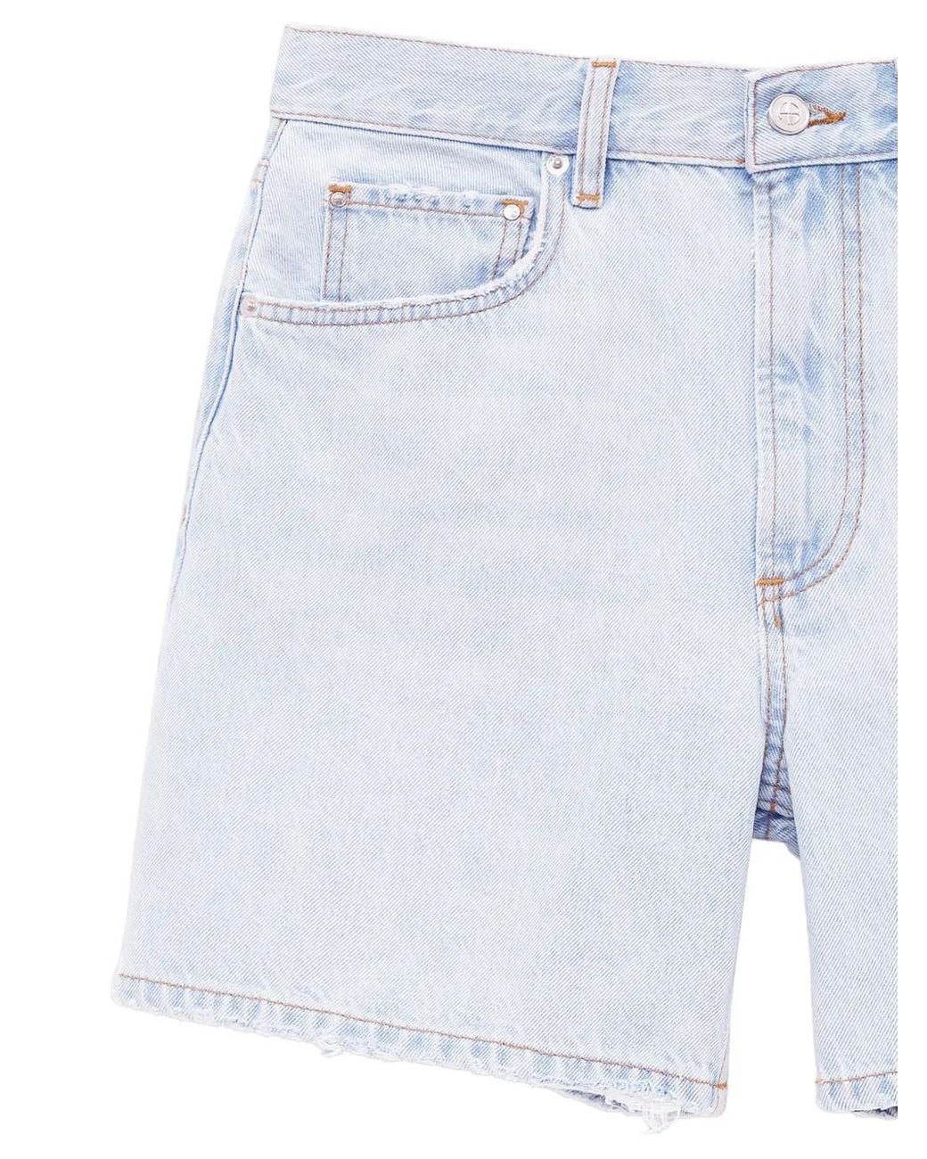 Anine Bing Blue Delaney Frayed-Edge Denim Shorts