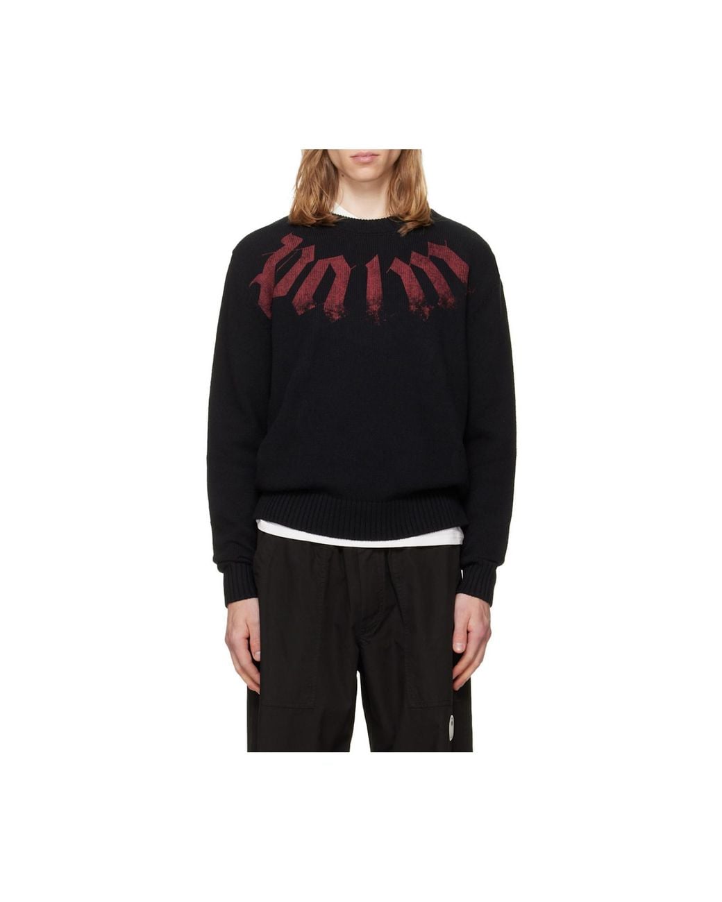 Palm Angels Black Logo Printed Crewneck Knitted Jumper for men