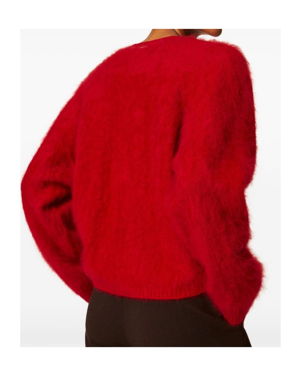 Twinset Red Knotted Front Cropped Brushed Cardigan