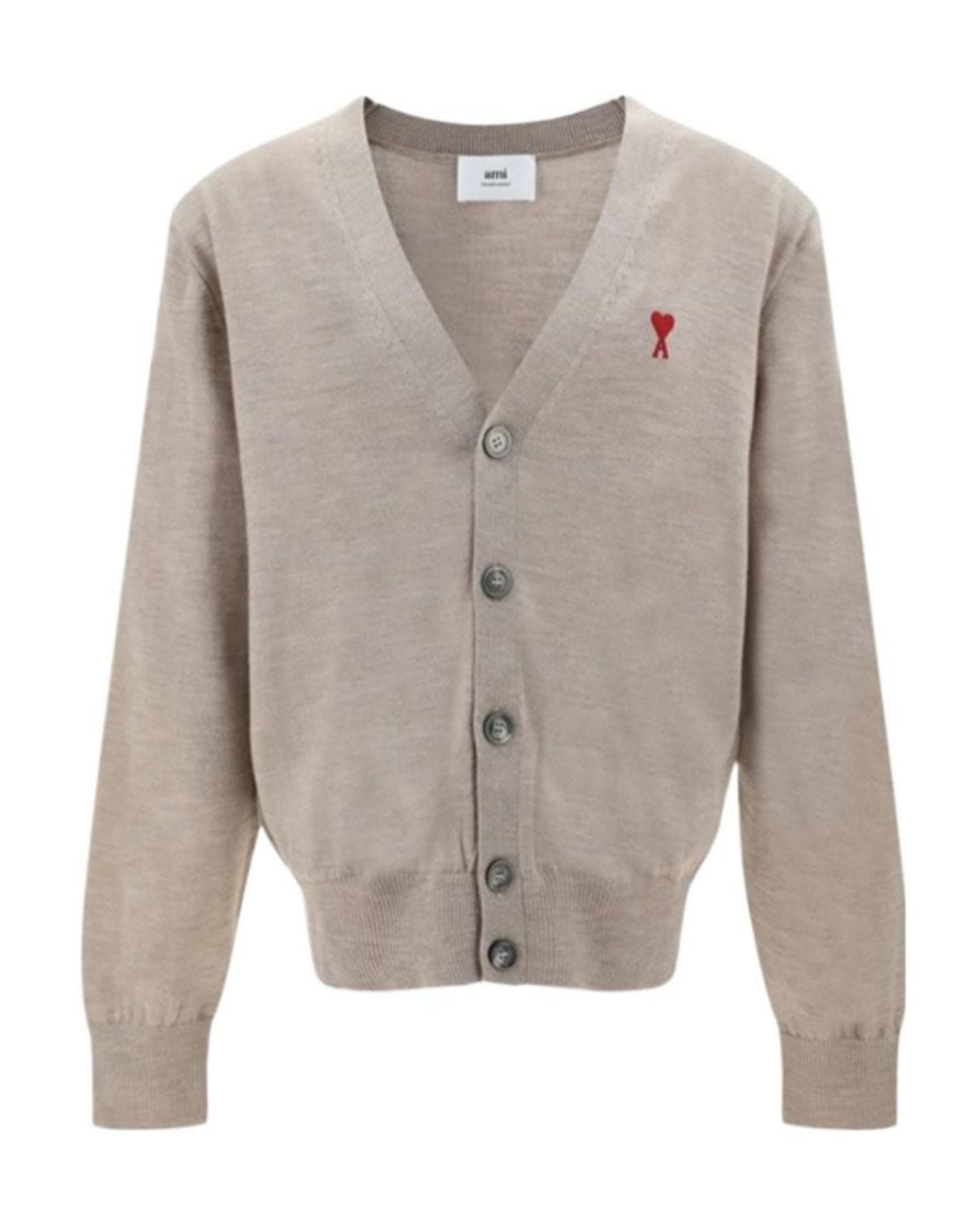 AMI Gray Ami De Coeur Logo Embroidered Buttoned Cardigan for men