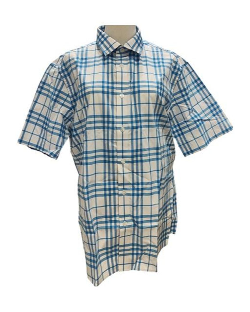 Burberry Blue Plaid Short Sleeve Shirt for men