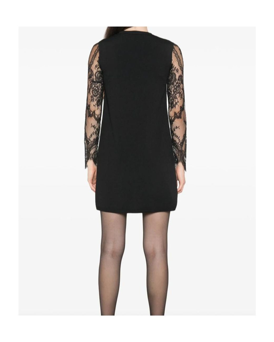 Valentino Black Lace-Sleeved Crewneck Mini Dress