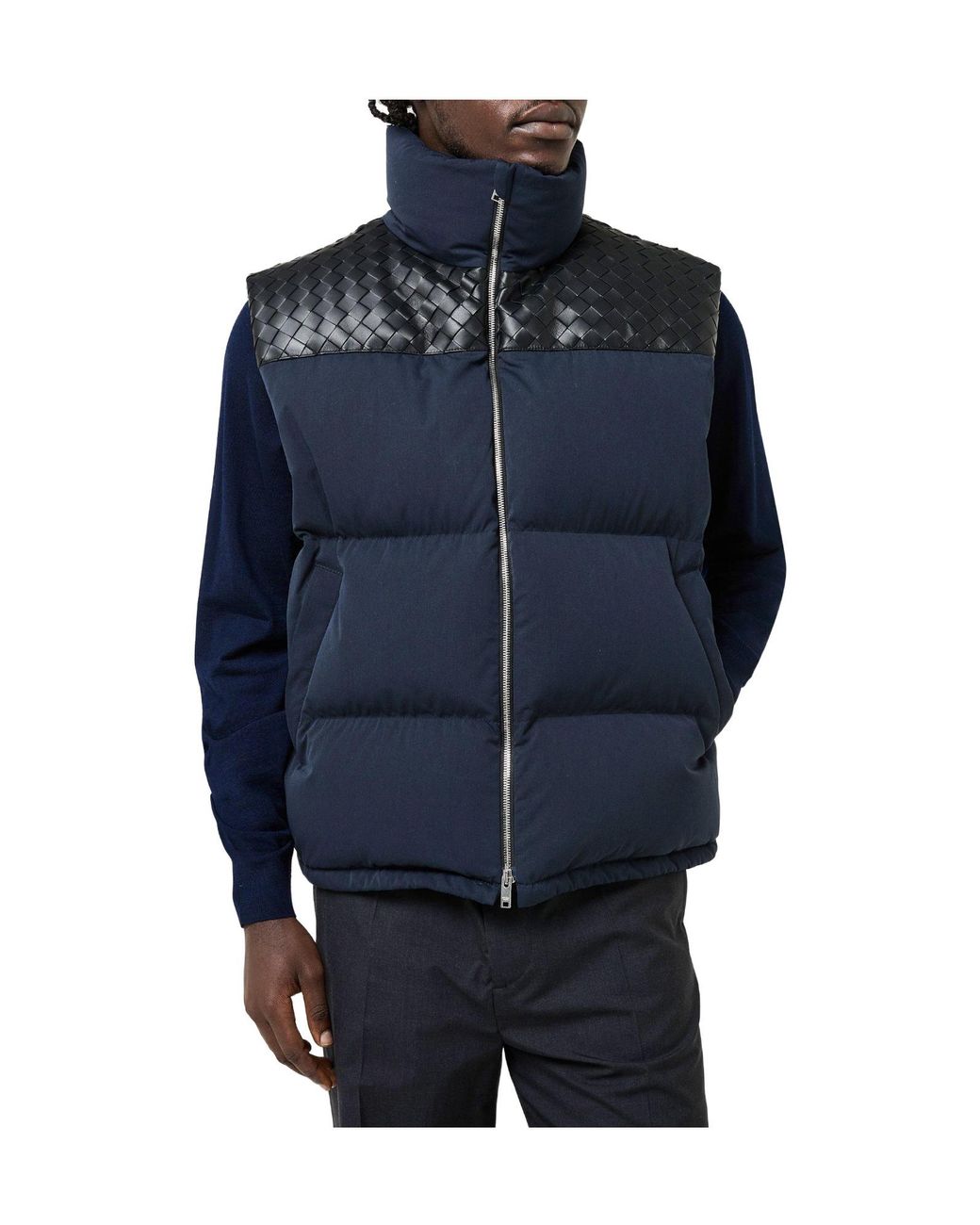 Bottega Veneta Blue Intrec Intreccio Weave Sleeveless Gilet for men