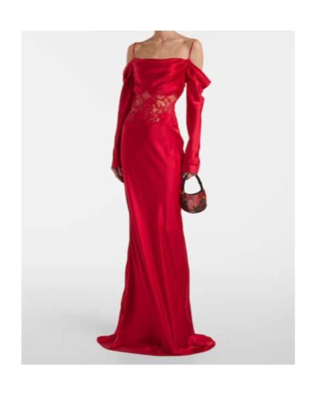 Rebecca Vallance Red Rubia Lace-Trimmed Silk Satin Gown