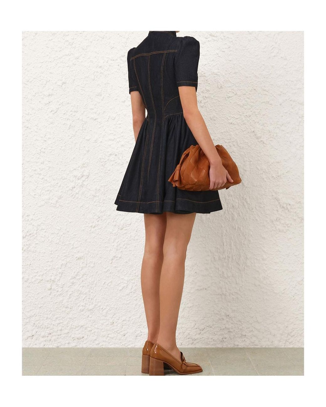 Zimmermann Black Topstitch Belted Shirt Dress
