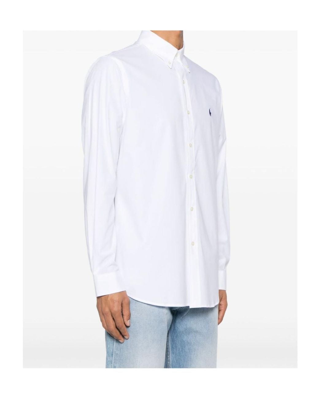 Polo Ralph Lauren White Pony Embroidered Poplin Shirt for men