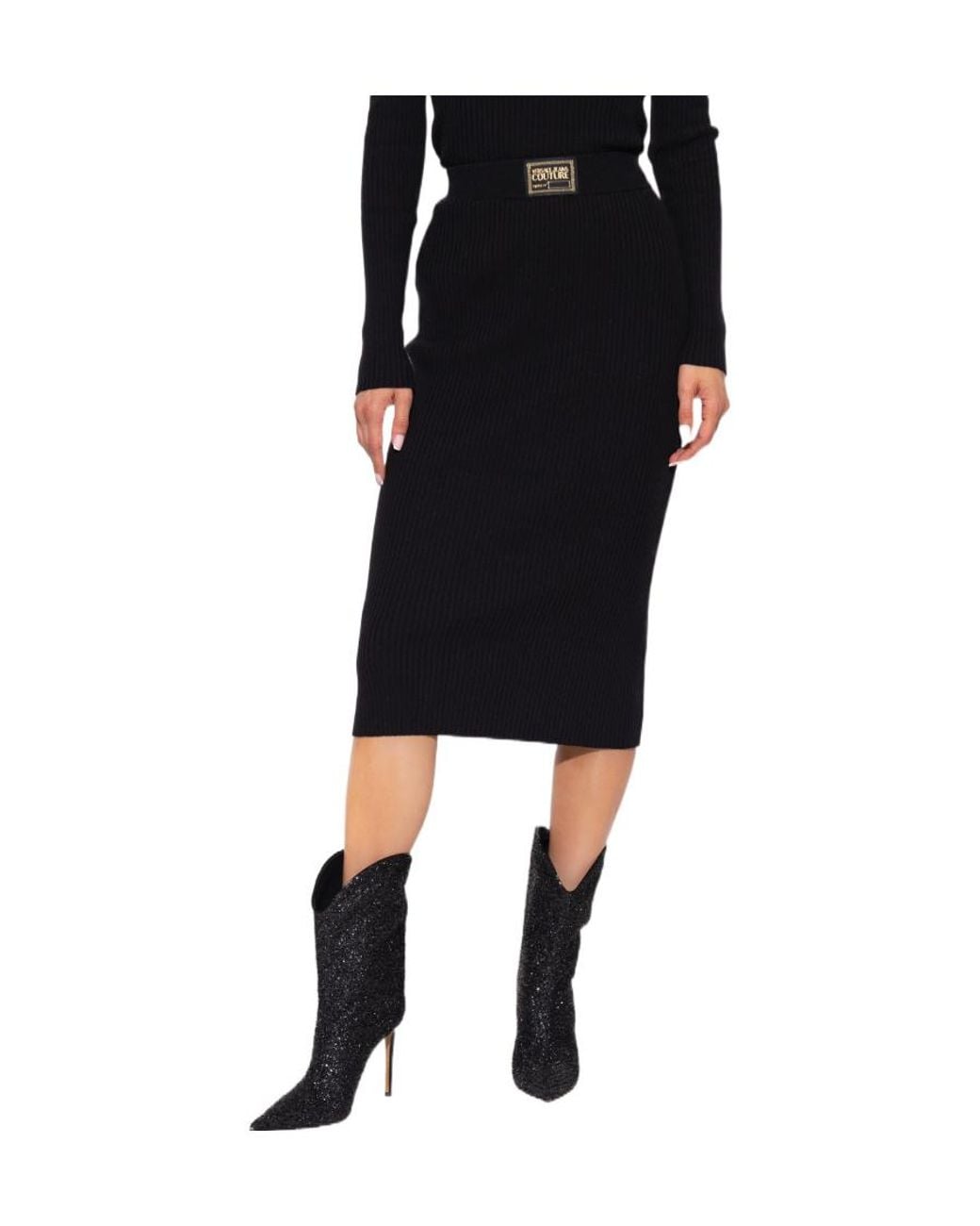 Versace Jeans Blue Couture Ribbed Knit Midi Skirt