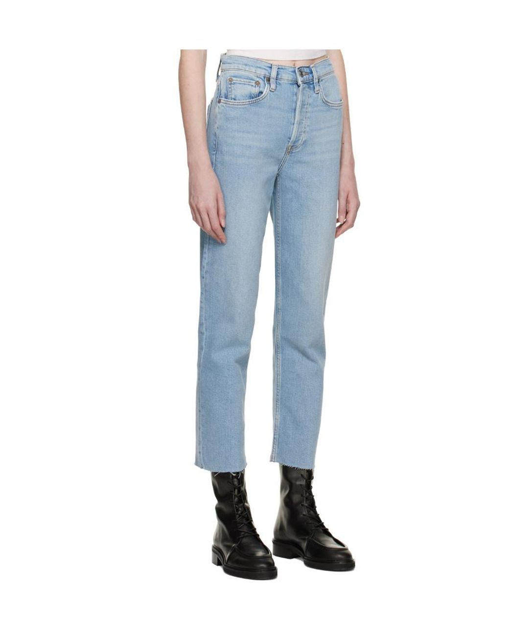 Re/done Blue Straight Leg Cropped Jeans