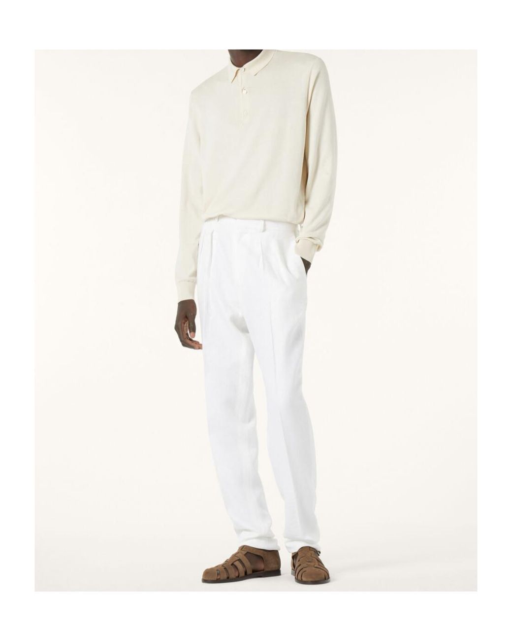 Loro Piana White Long-Sleeved Polo Shirt for men