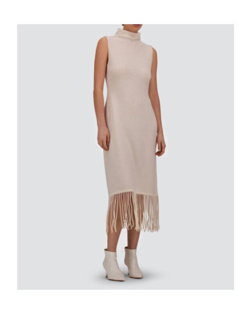 Herno White Fringed Sleeveless Knitted Dress