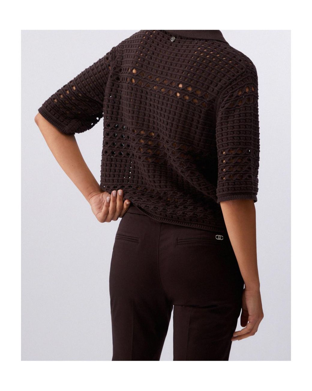 Liu Jo Brown Openwork Embellished Knitted Top