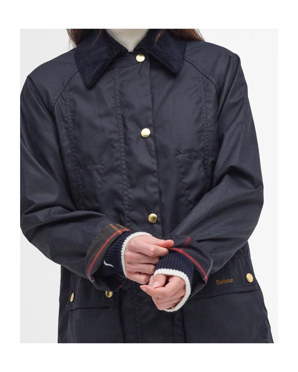 Barbour Blue Beadnell Waxed Corduroy-Collar Coat