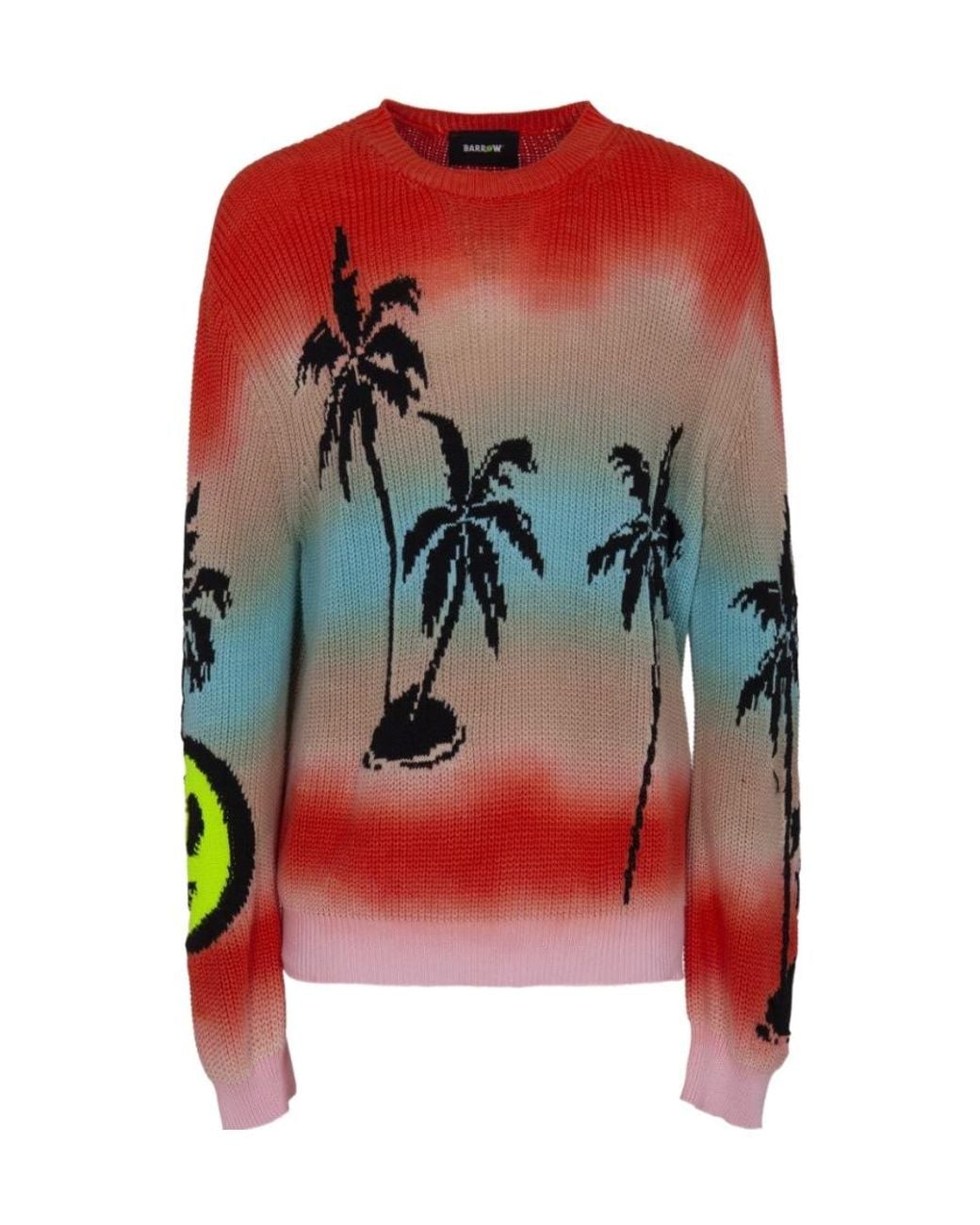 Barrow Red Plam Tree Graphic Intarsia Crewneck Sweater for men