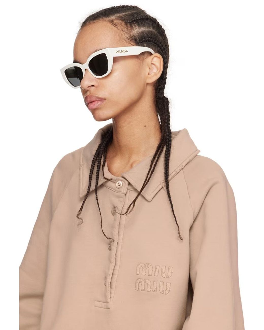 Prada White Eyewear Cat-Eye Sunglasses