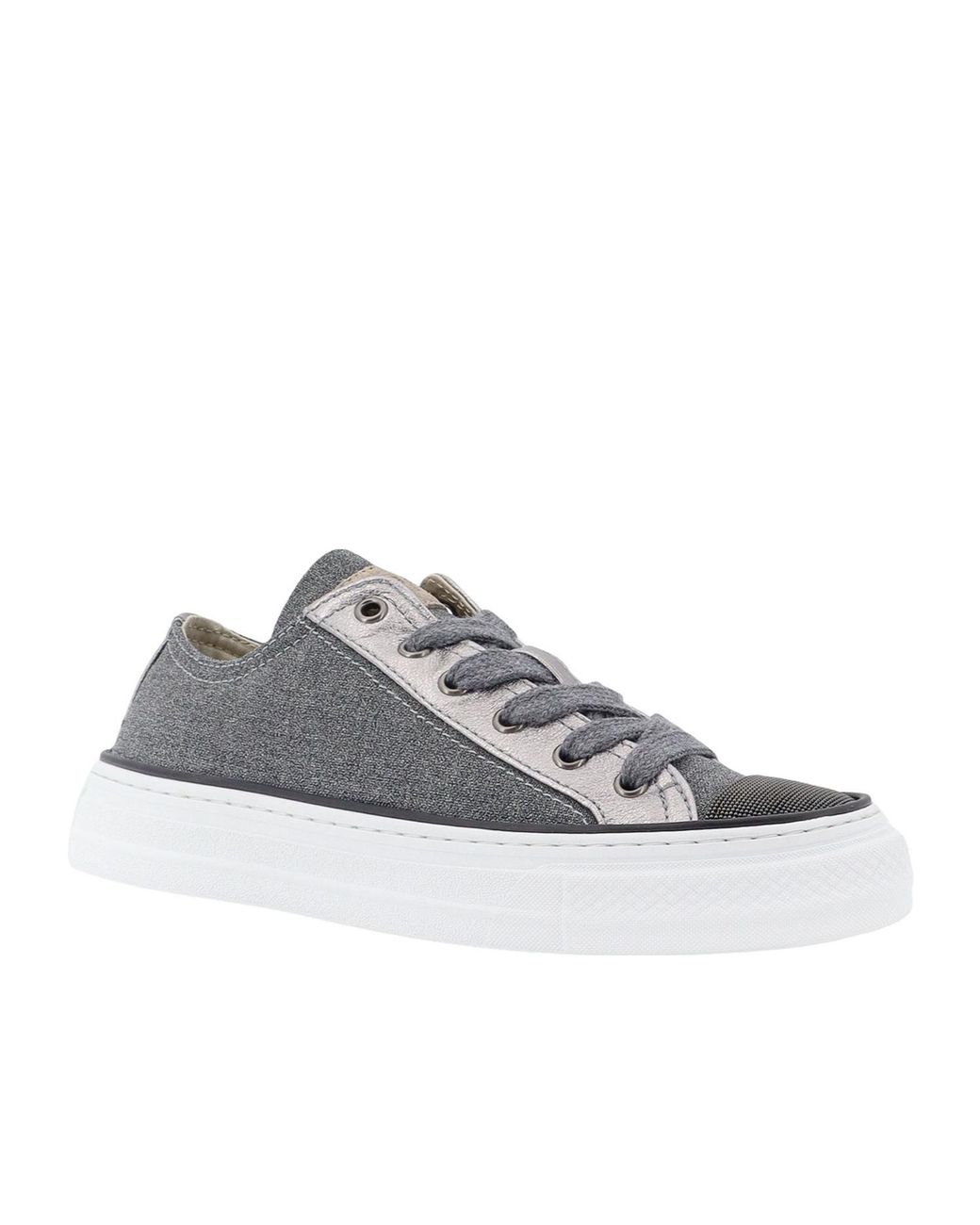 Brunello Cucinelli Gray Panelled Lace-Up Sneakers
