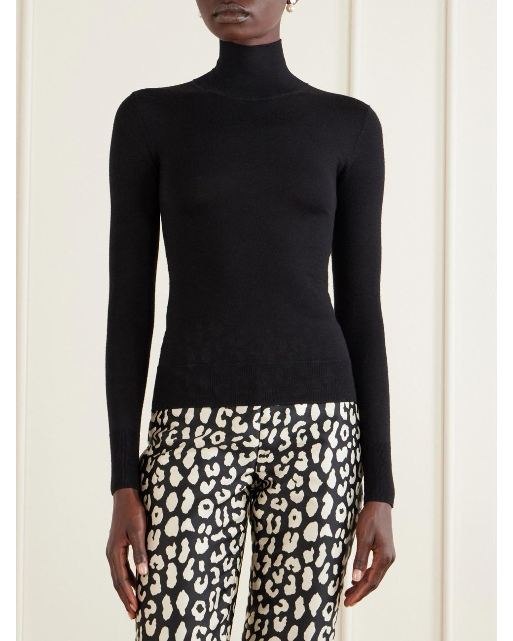 Carolina Herrera Black Wool And Silk-Blend Turtleneck Sweater