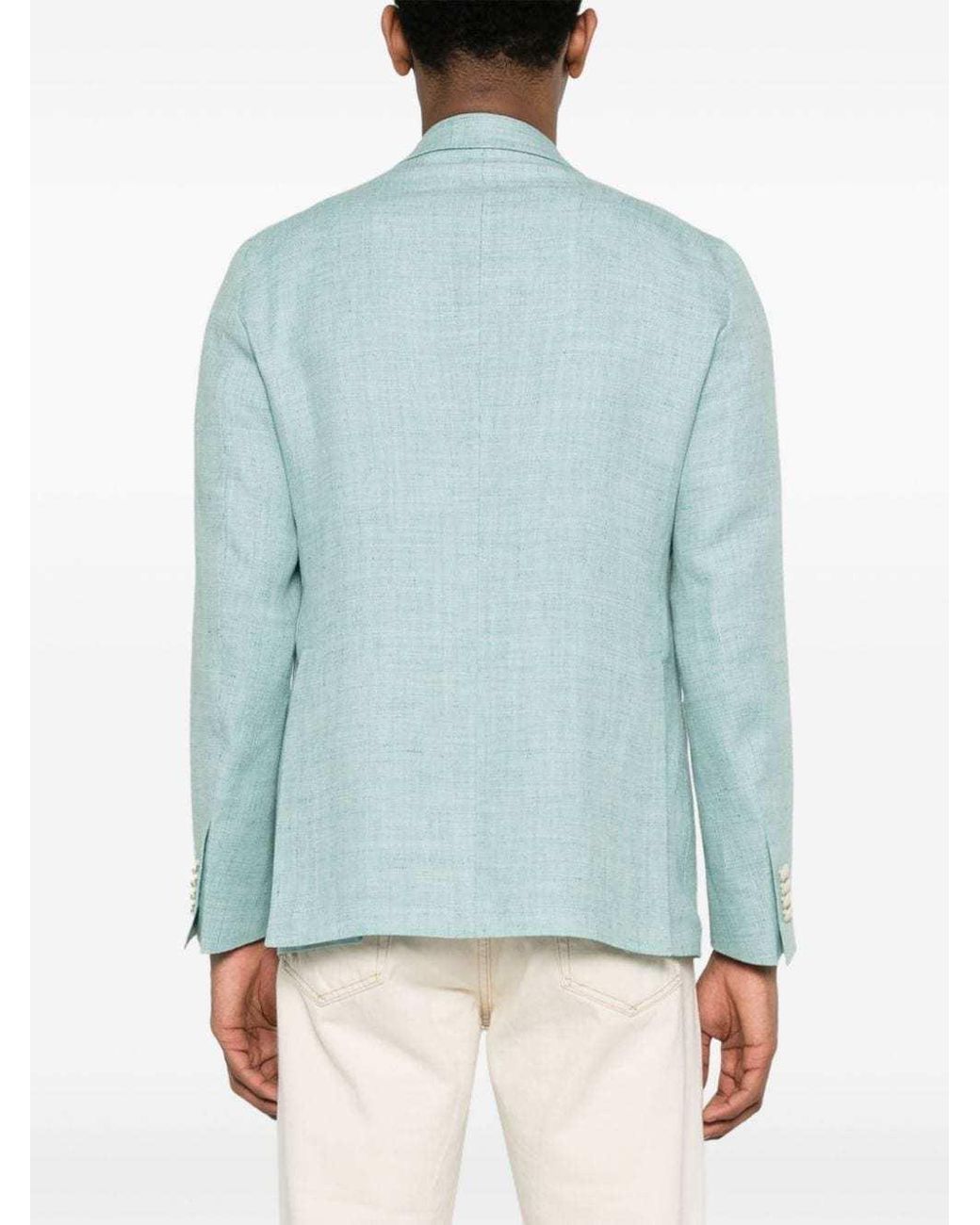 Tagliatore Blue Notched-Lapels Single-Breasted Blazer for men