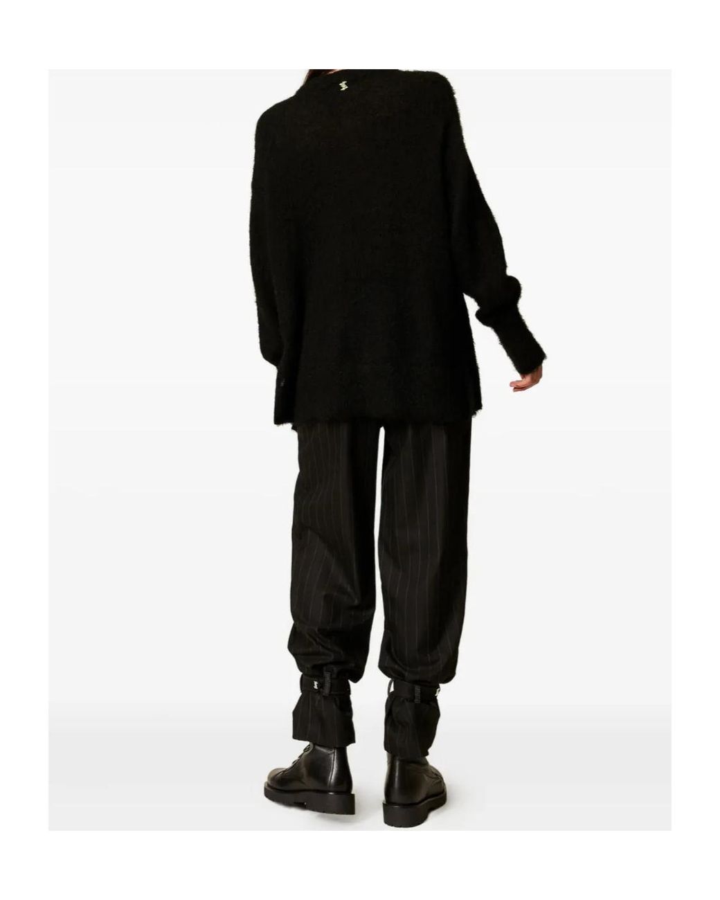 Twinset Black Pinstripe Cuff-Strap Trousers