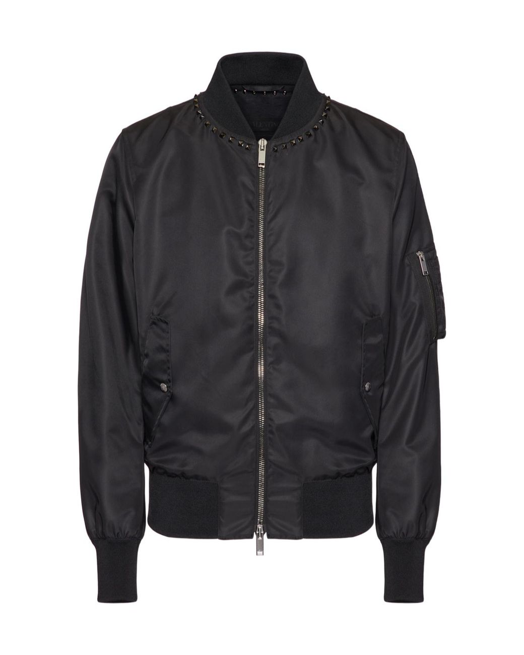 Valentino Black Stud Detailed Zip-Up Bomber Jacket for men