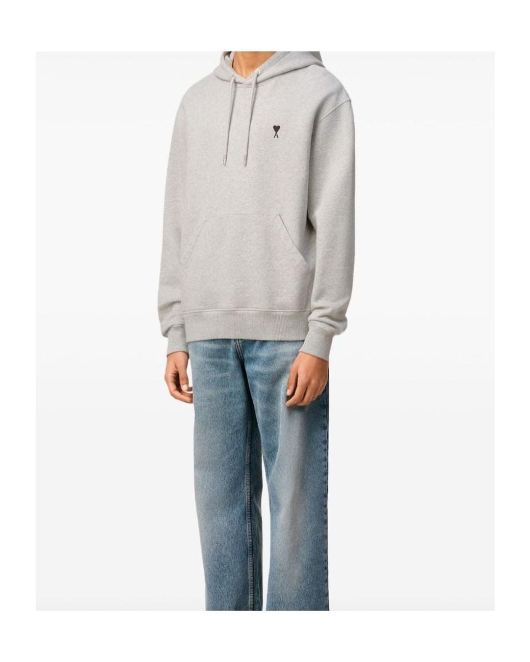 AMI Gray Light Hoodie With Engraved Eyelets