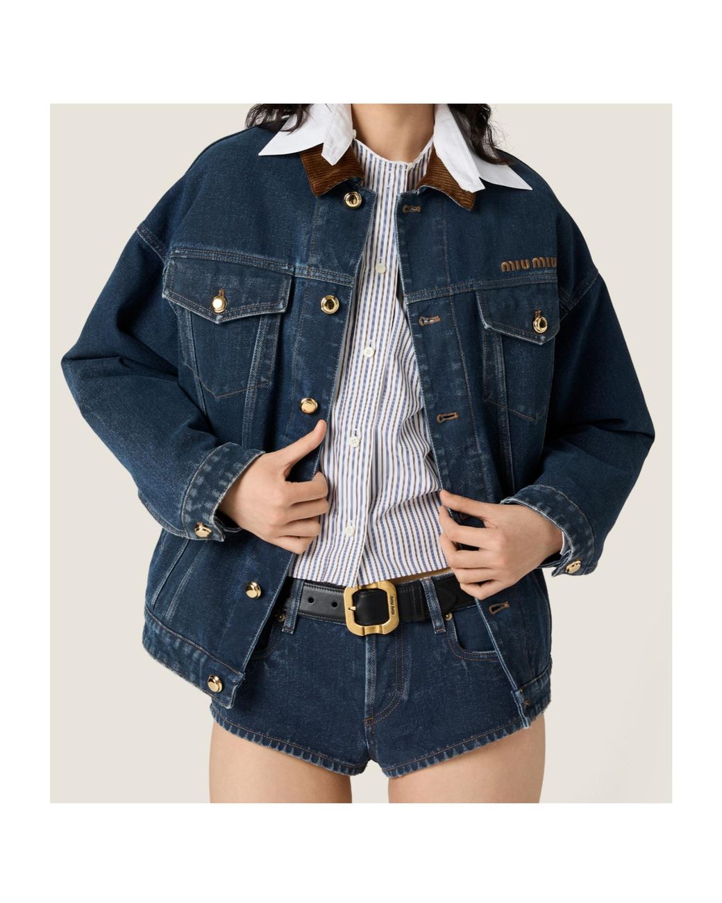 Miu Miu Blue Flocked Denim And Velvet Blouson Jacket