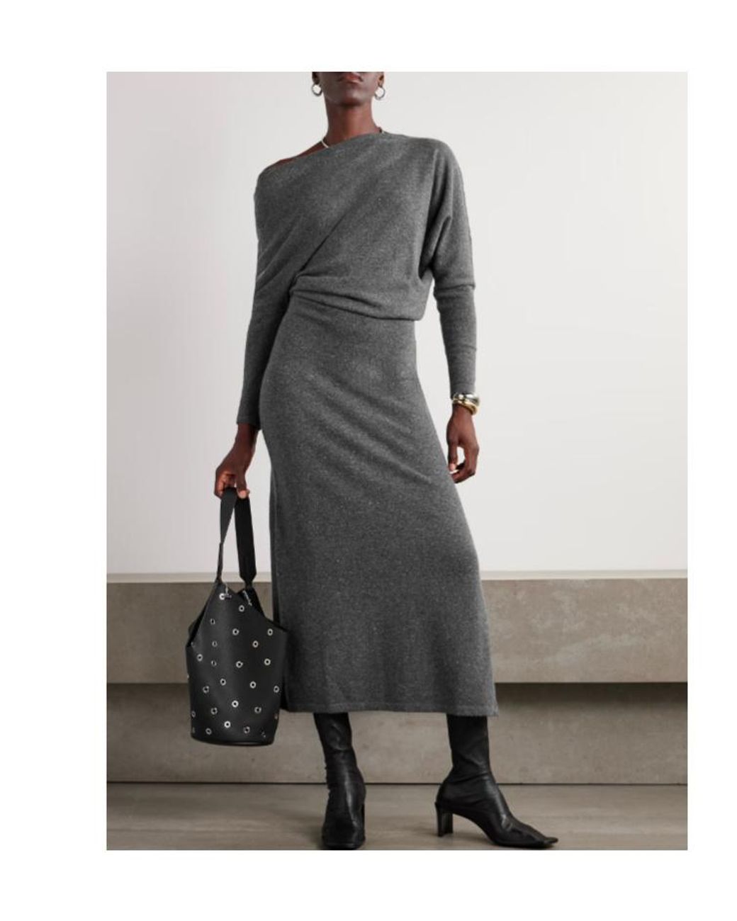 Altuzarra Gray Off-The-Shoulder Mid-Length Dress