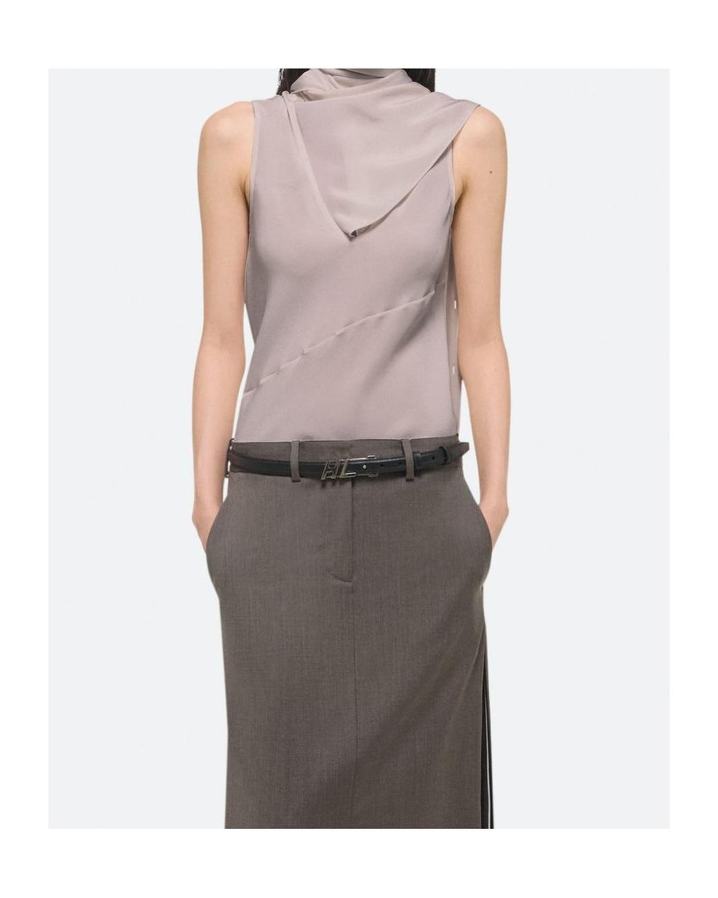 Helmut Lang Purple Scarf V-Neck Blouse