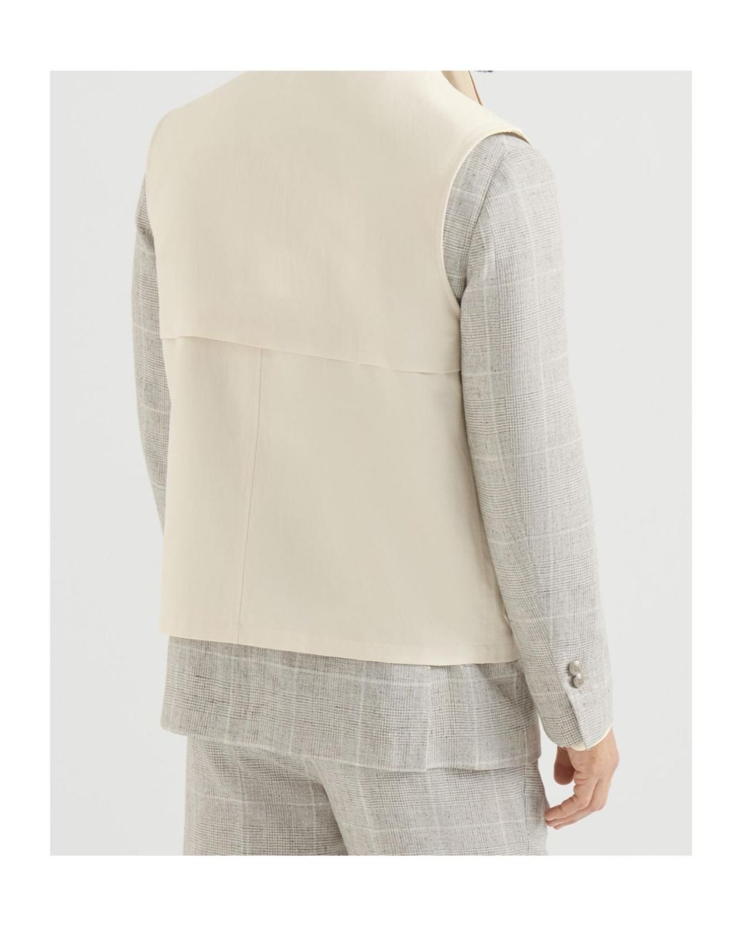 Brunello Cucinelli White Cotton And Linen Canvas Vest With Suede Inserts And Hook Fastening for men