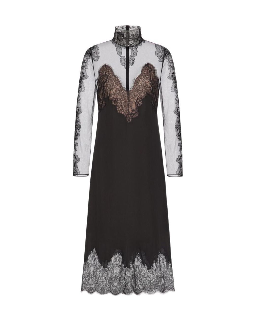 Valentino Black Laced High Neck Long-Sleeved Midi Dress
