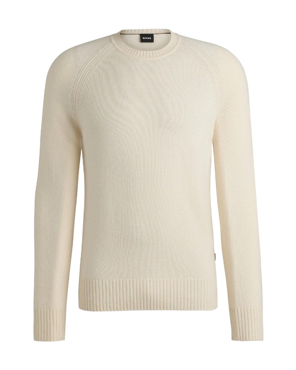 Boss White Off- Raglan Crew Neck Knit Sweater for men