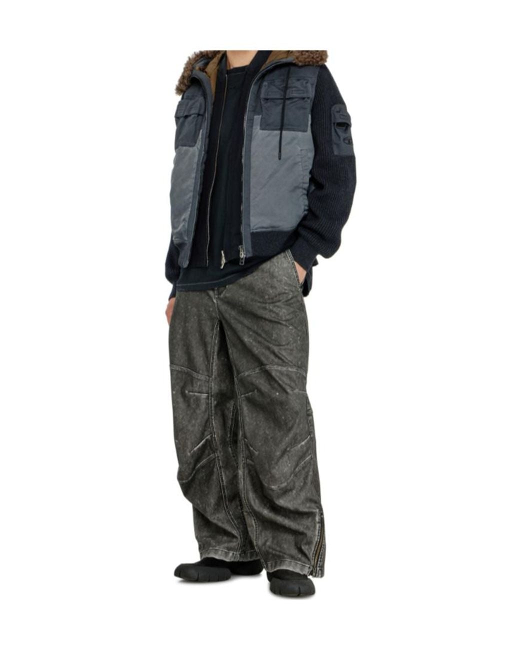 DIESEL Blue W Dells Panelled Hooded Jacket for men