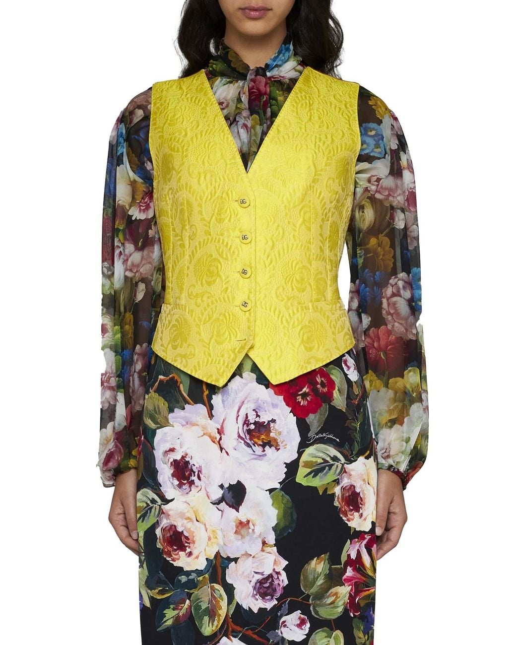 Dolce & Gabbana Yellow Jacquard Cotton-Blend Waistcoat