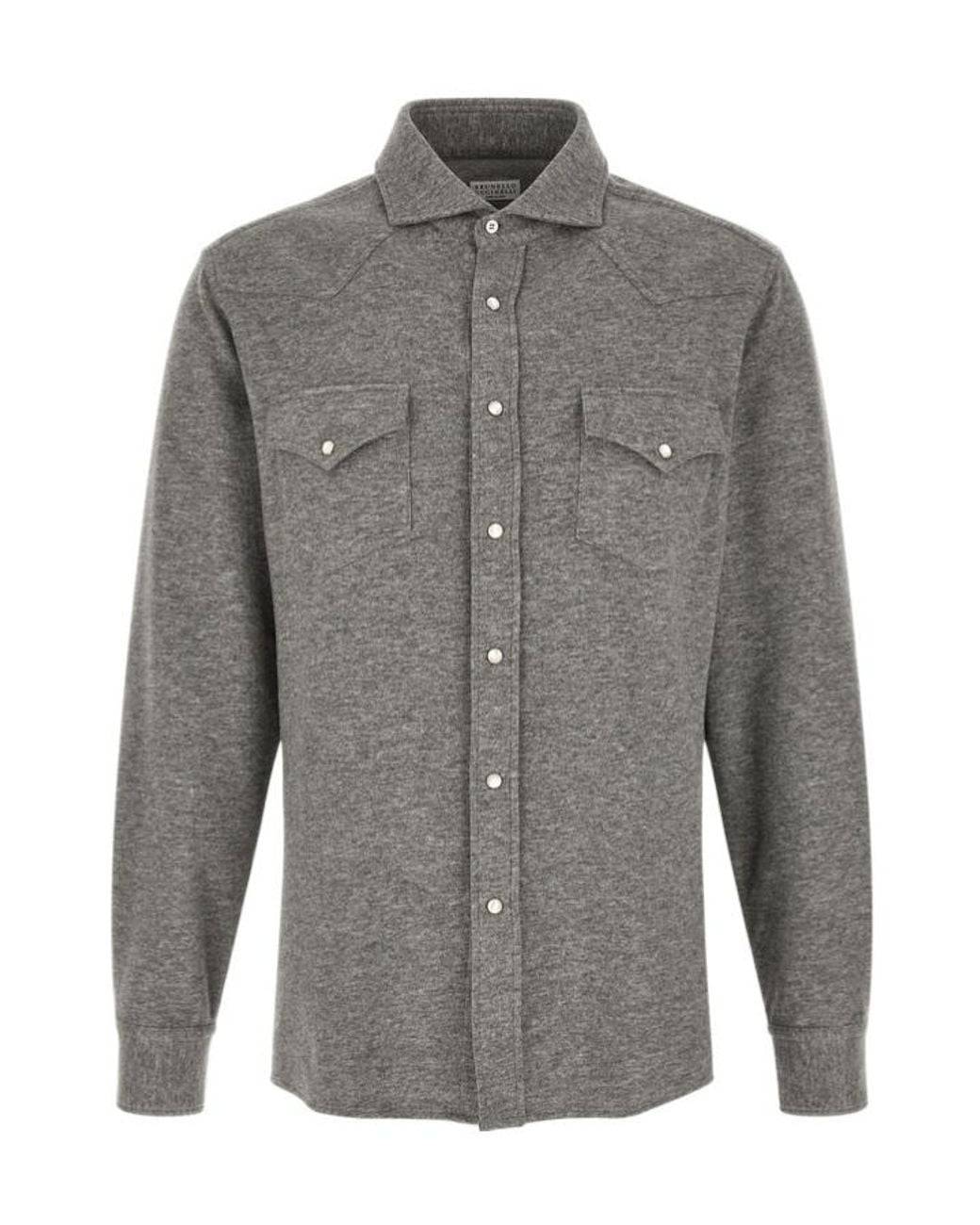 Brunello Cucinelli Gray Patch Chest Pocket Western Shirt for men