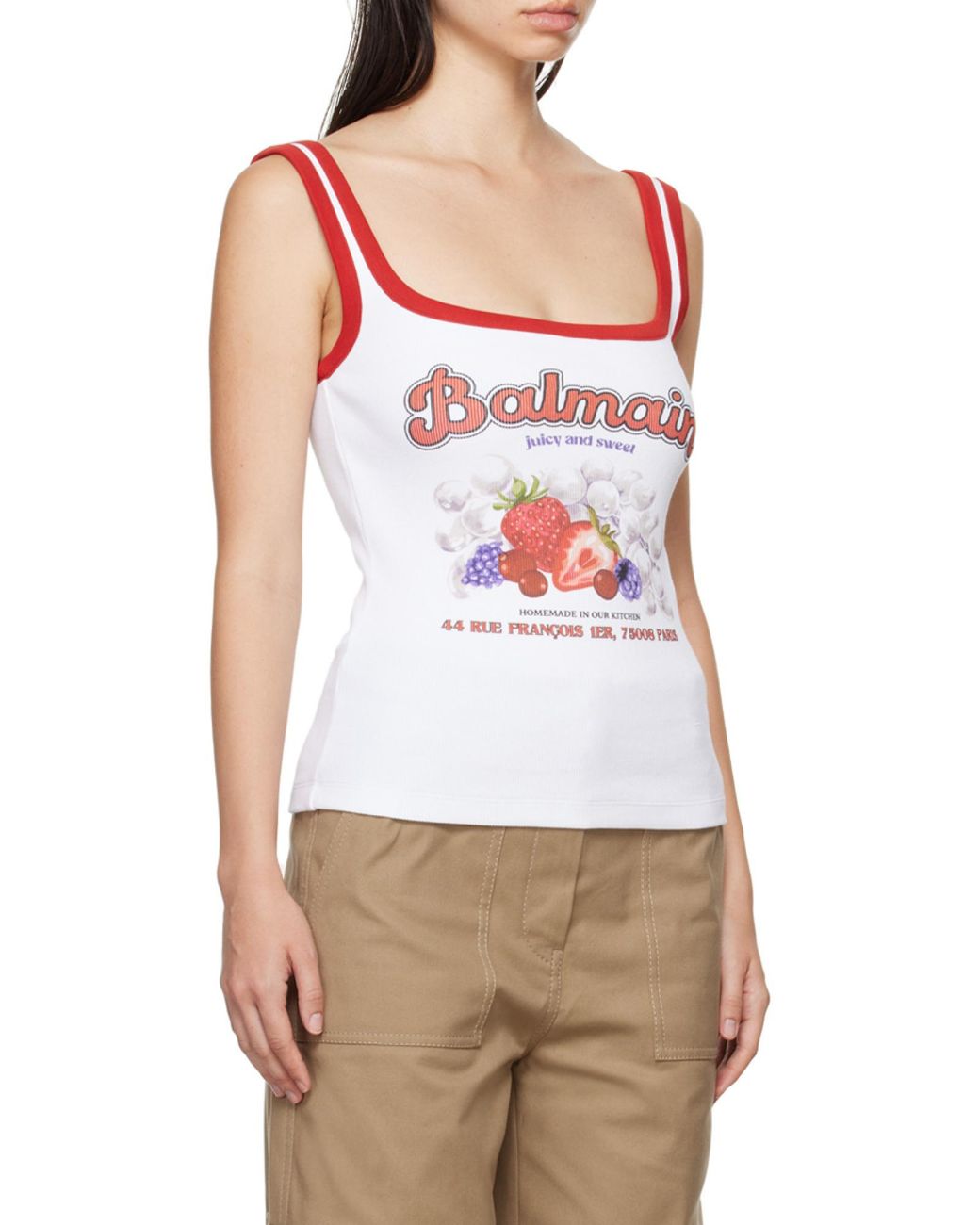 Balmain White Fruit Print Tank Top