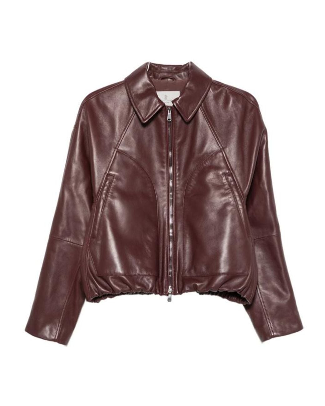Brunello Cucinelli Brown Zip-Up Leather Jacket