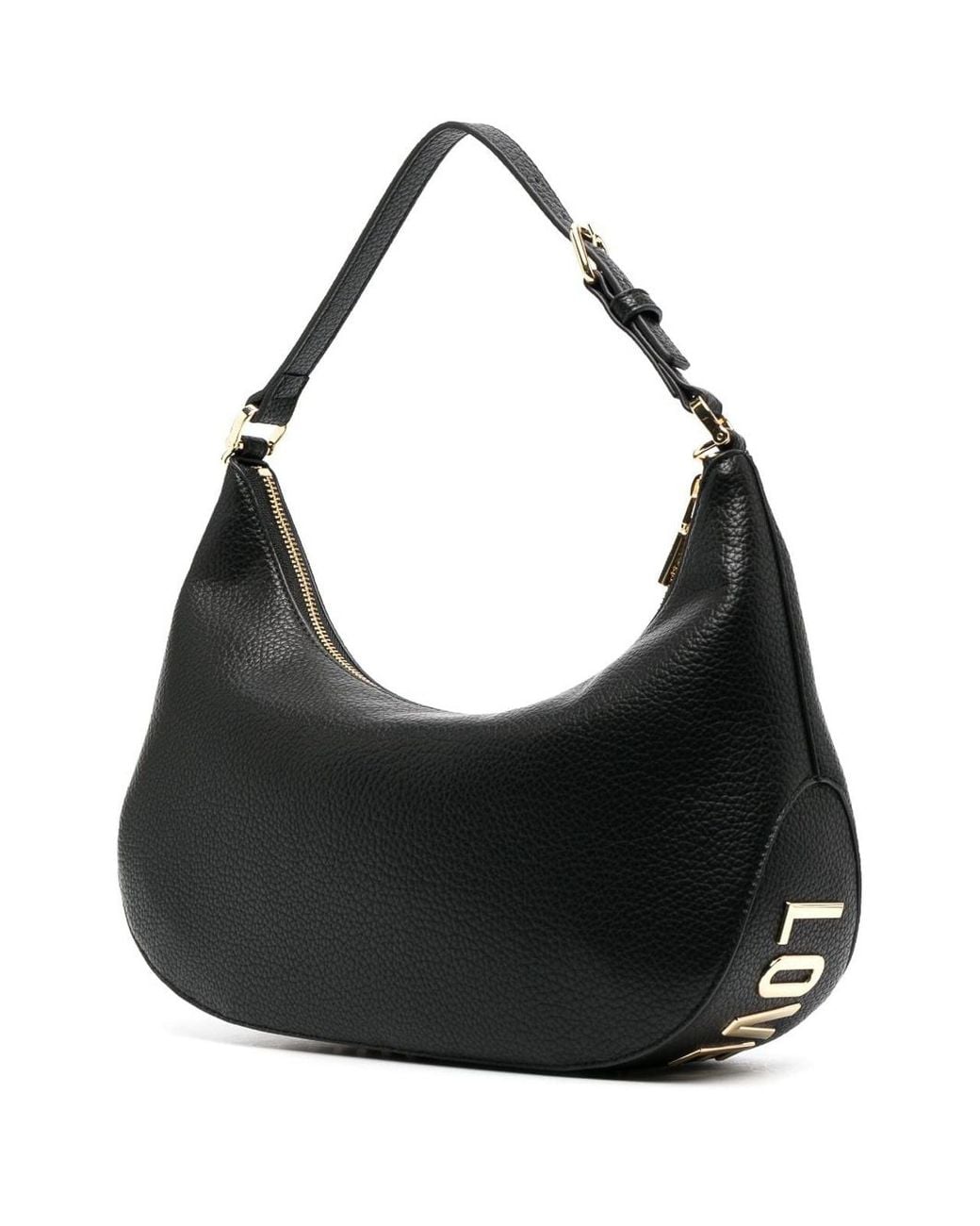 Moschino Black Hobo Logo-Lettering Shoulder Bag