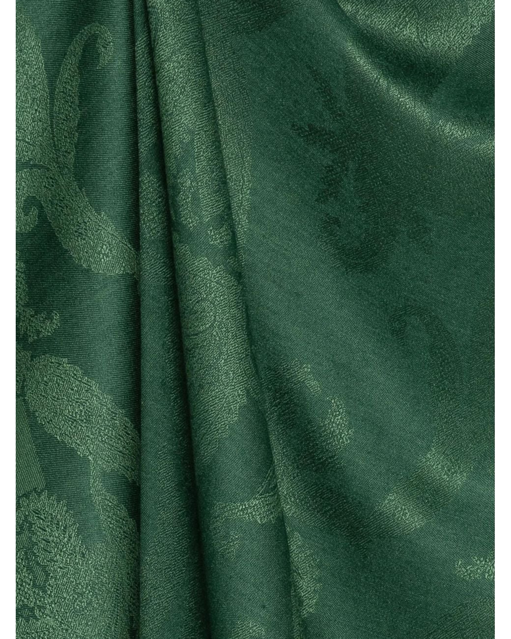 Etro Green Paisley-Jacquard Fringed Scarf