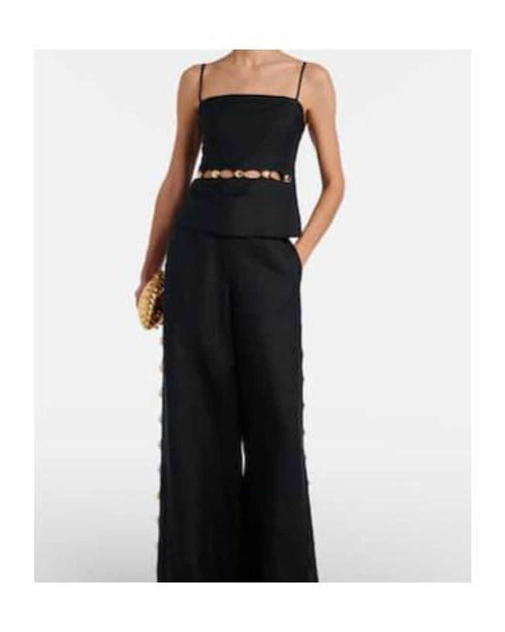 Jonathan Simkhai Black Cutout Embellished Linen-Blend Camisole