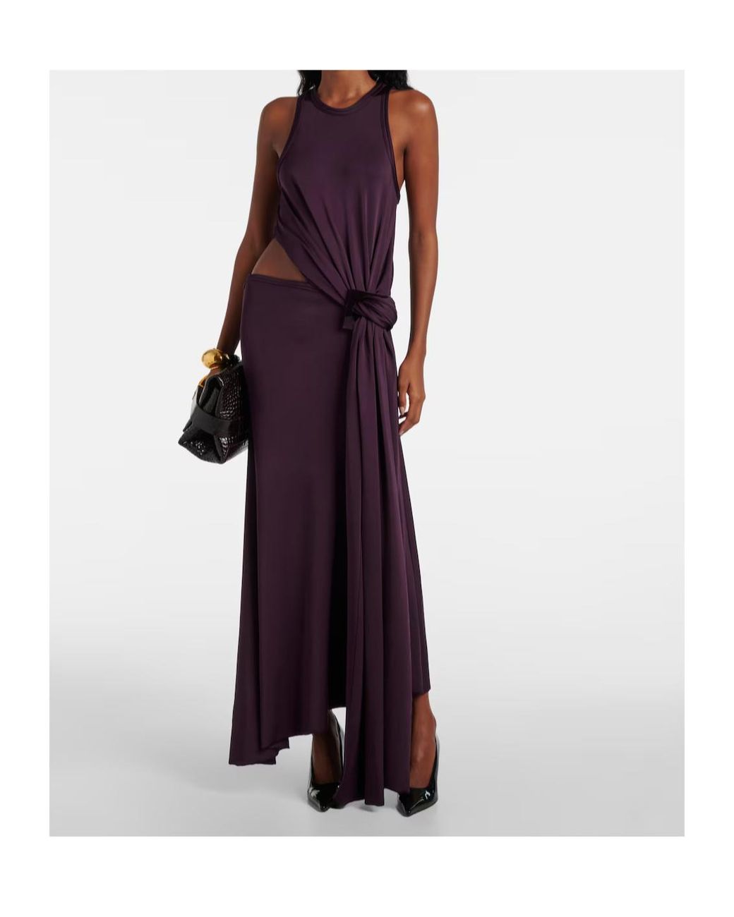 Victoria Beckham Purple Cutout Draped Jersey Midi Dress