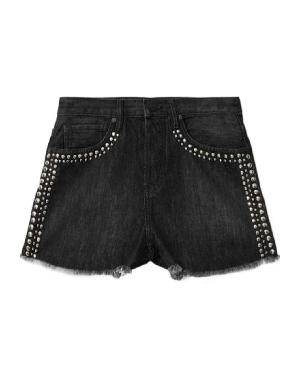 AllSaints Black Heidi High Waisted Stud Denim Shorts