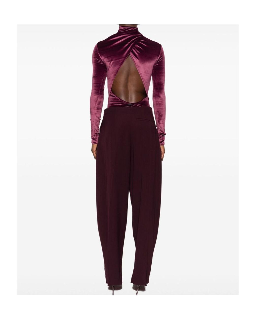 Mugler Purple High-Neck Velvet Bodysuit