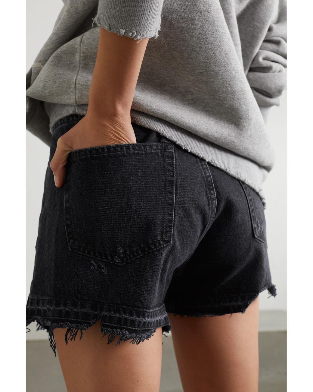 R13 Black Cross-Designed Denim Shorts