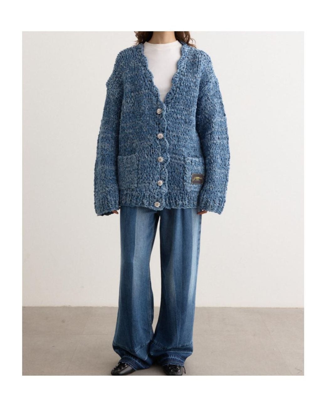 Ganni Blue Denim Handknit Cardigan