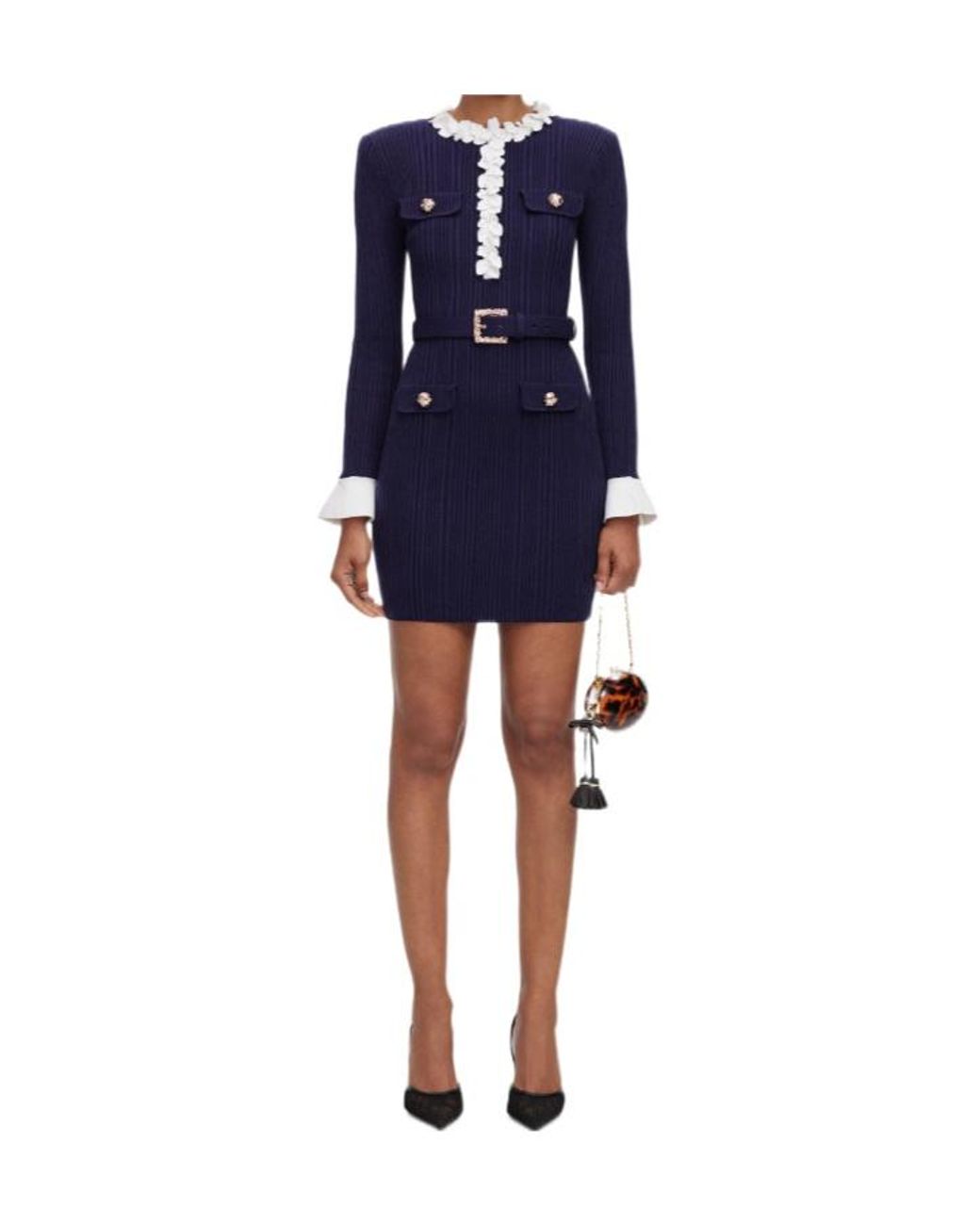 Self-Portrait Blue Flower Detailed Knitted Mini Dress