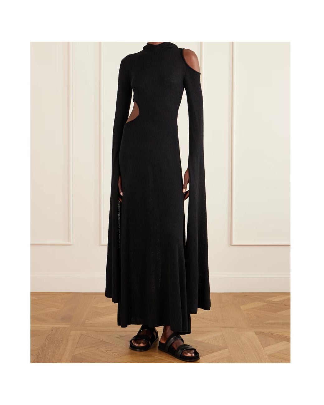 Gabriela Hearst Black Daya Hooded Cutout Silk Maxi Dress