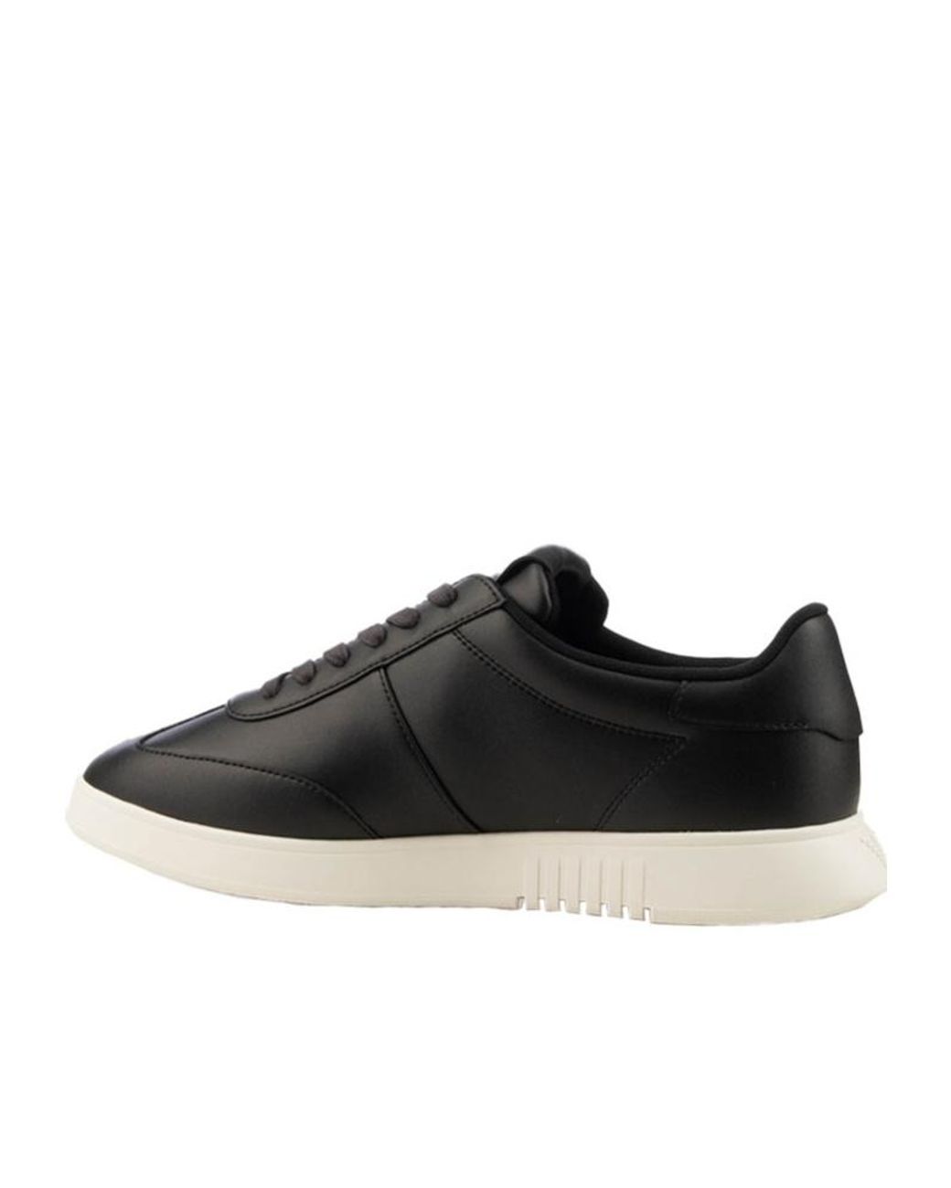 Emporio Armani Black Logo-Plaque Leather Sneakers for men